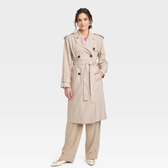 A New Day Women's Button Up Linen Trench Coat Jacket Beige Size XS - Picture 1 of 5